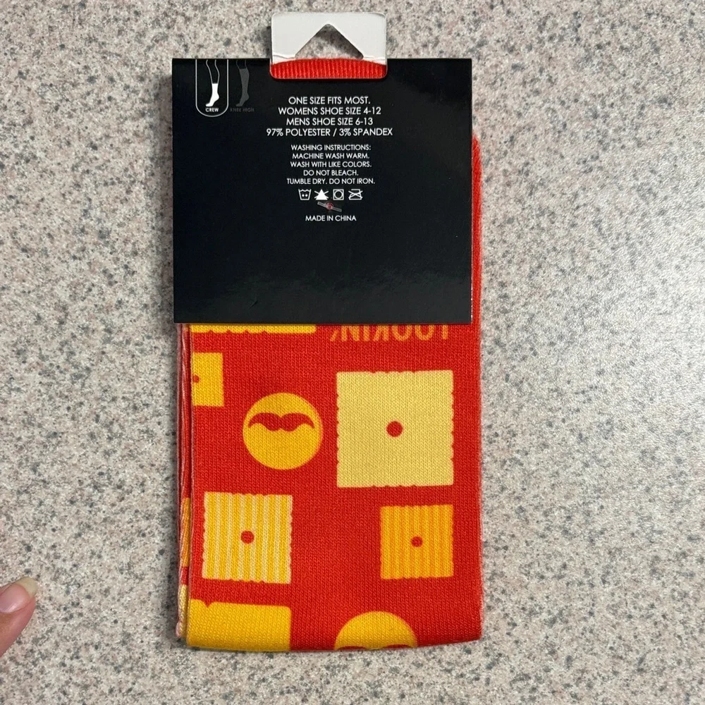 “Cheez It” Bold Red and Yellow Patterned Crew Socks